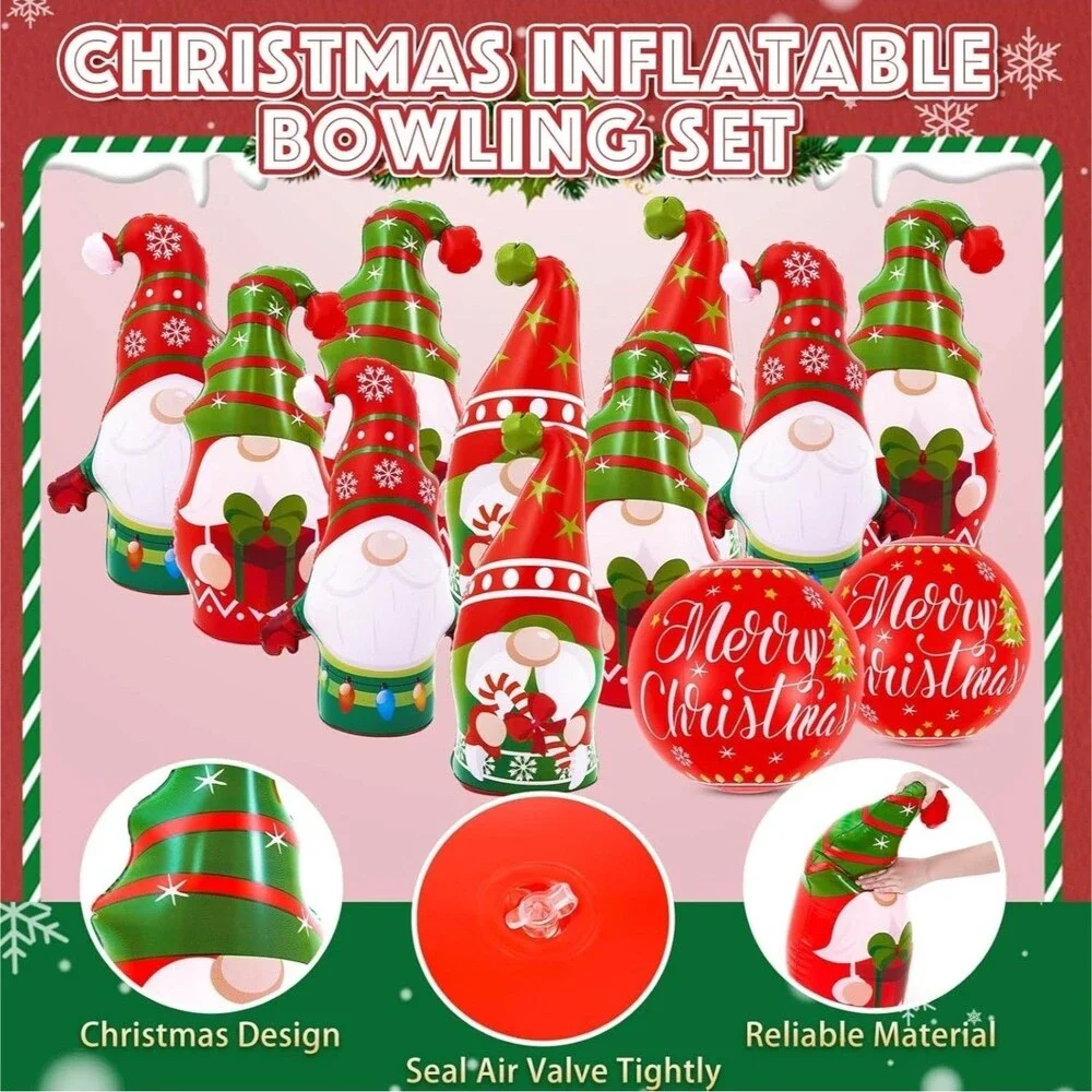 Giant Inflatable Christmas Bowling Gnomes Indoor/Outdoor Set Holiday - Picture 2 of 4